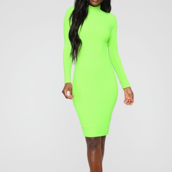 Fashion Nova | Dresses | New Long Sleeve Bright Green Bodycon Dress | Poshmark